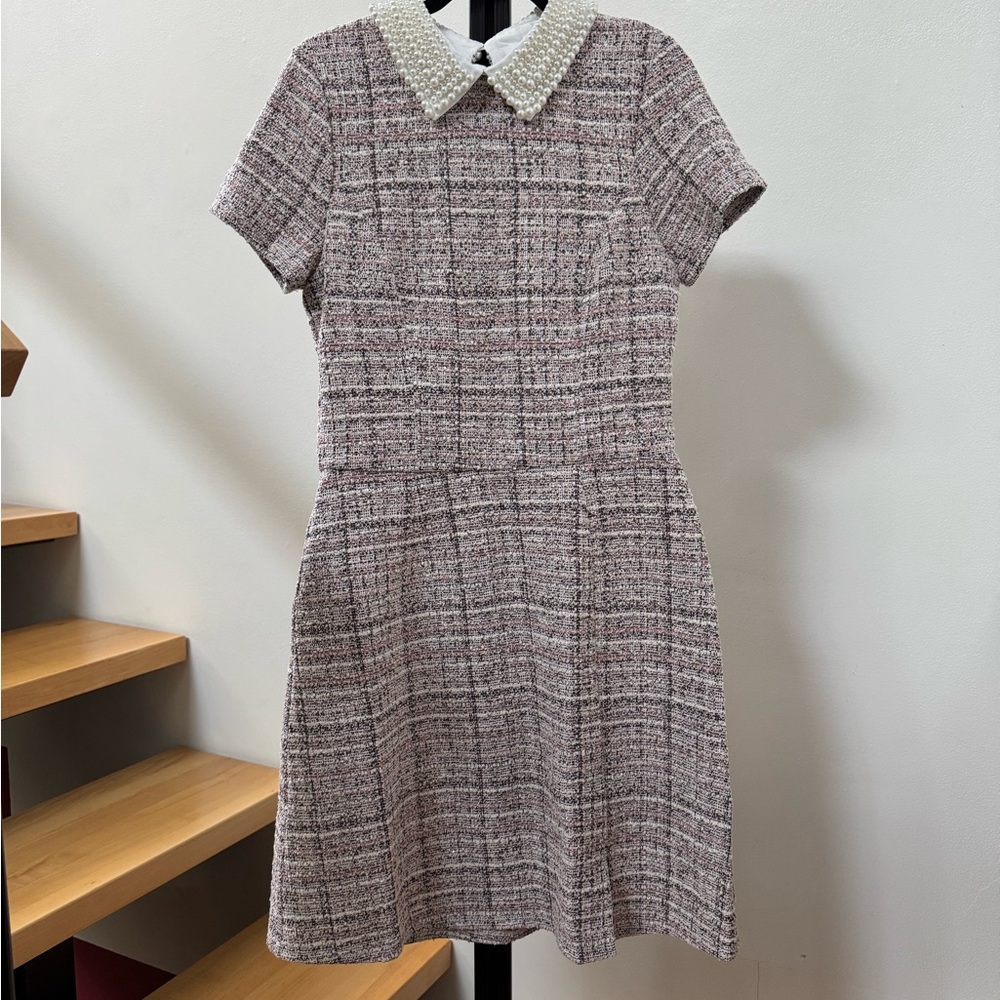 Francesca's Pink and White Tweed Mini Dress with Pearl Collar